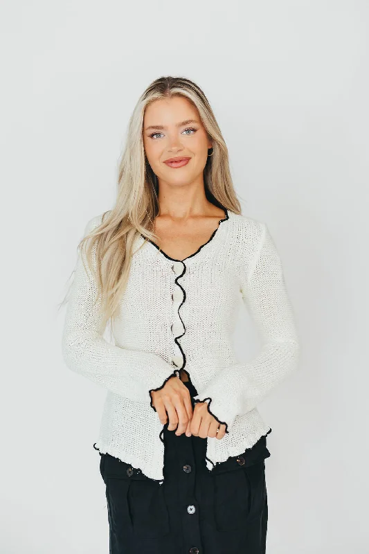 Men's Sweaters with Elastic CuffsLena Knit Cardigan with Contrast Edge in Off-White/Black Men's Sweaters with Elastic CuffsLena Knit Cardigan with Contrast Edge in Off-White/Black