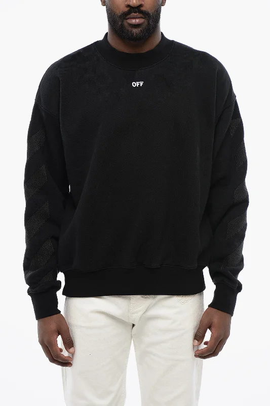 Men's Sweaters with Ribbed CuffsOff-White Solid Color Cornely Diags Skate Crew-Neck Sweatshirt With Em Men's Sweaters with Ribbed CuffsOff-White Solid Color Cornely Diags Skate Crew-Neck Sweatshirt With Em