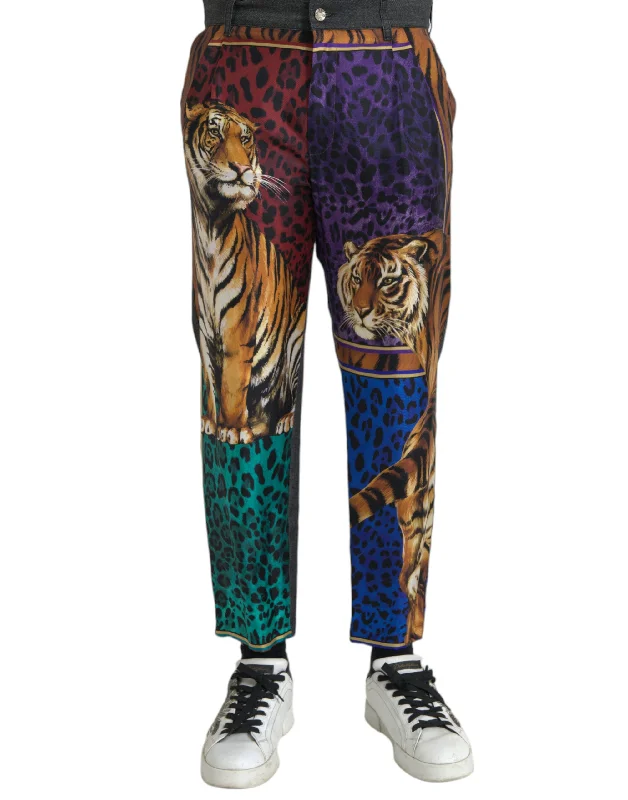Men's Jeans with EmbroideryDolce & Gabbana  Tiger Leopard Cotton Loose Tape Men's Pants