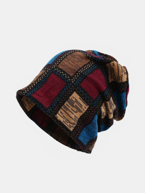 Reversible Sun HatsGrid Pattern Dual-purpose Warm Knitted Hat
