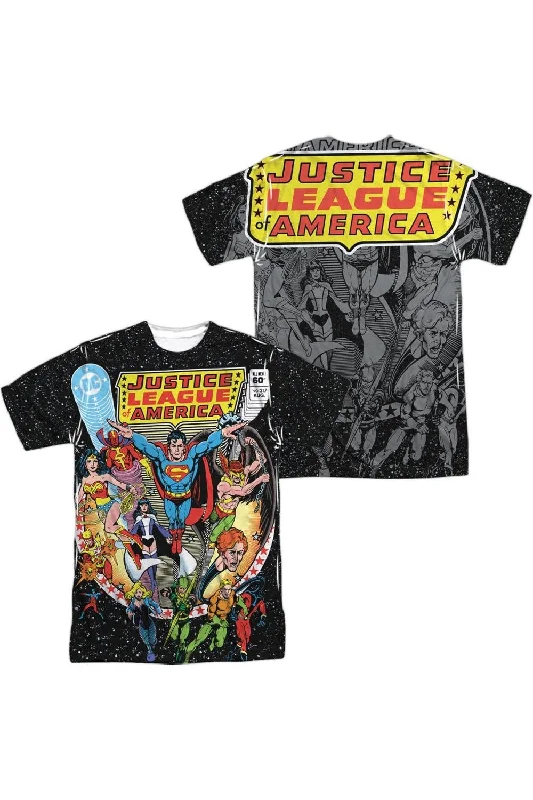 Men's Shirts with Striped PatternsJustice League of America Stars (Front/Back Print) Short Sleeve Adult Poly Crew Tee / T-Shirt Men's Shirts with Striped PatternsJustice League of America Stars (Front/Back Print) Short Sleeve Adult Poly Crew Tee / T-Shirt