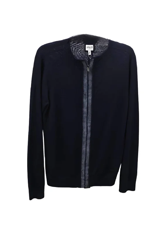 Fashionable Men's Crew-Neck SweatersMen's Zip Up Cardigan In Navy