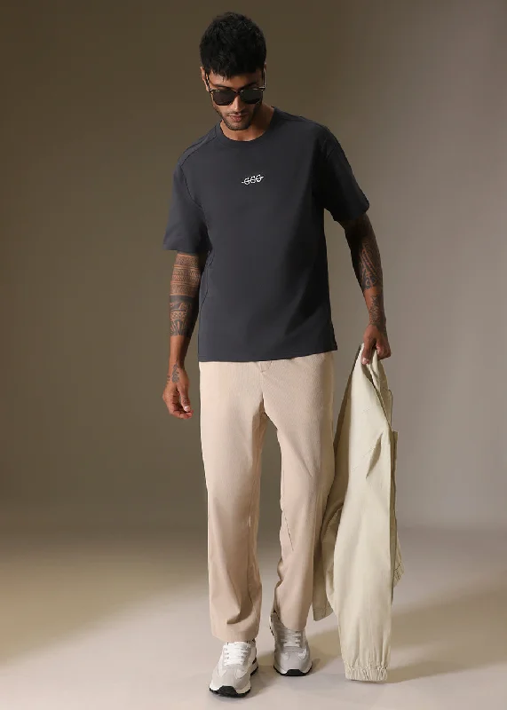 Men's Shirts with Logo EmbossmentsCut And Sew Grey Oversized T-shirt