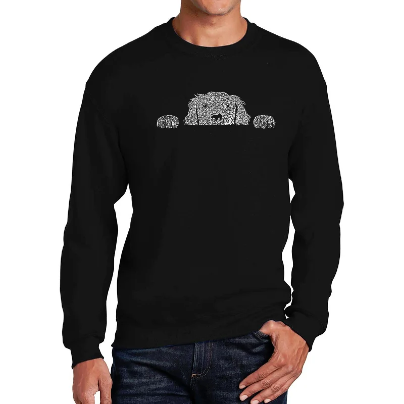Men's Sweaters with Intarsia DesignsLA Pop Art Men's Word Art Crewneck Sweatshirt - Peeking Dog