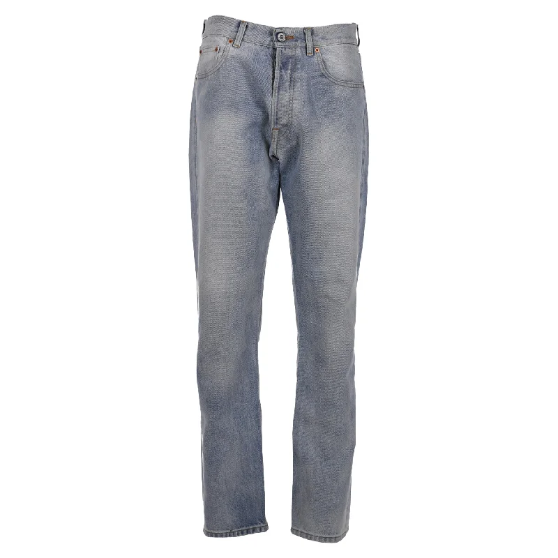 Men's Jeans for Office WearVetements Faded Straight-Leg Jeans in Light Blue Cotton Denim