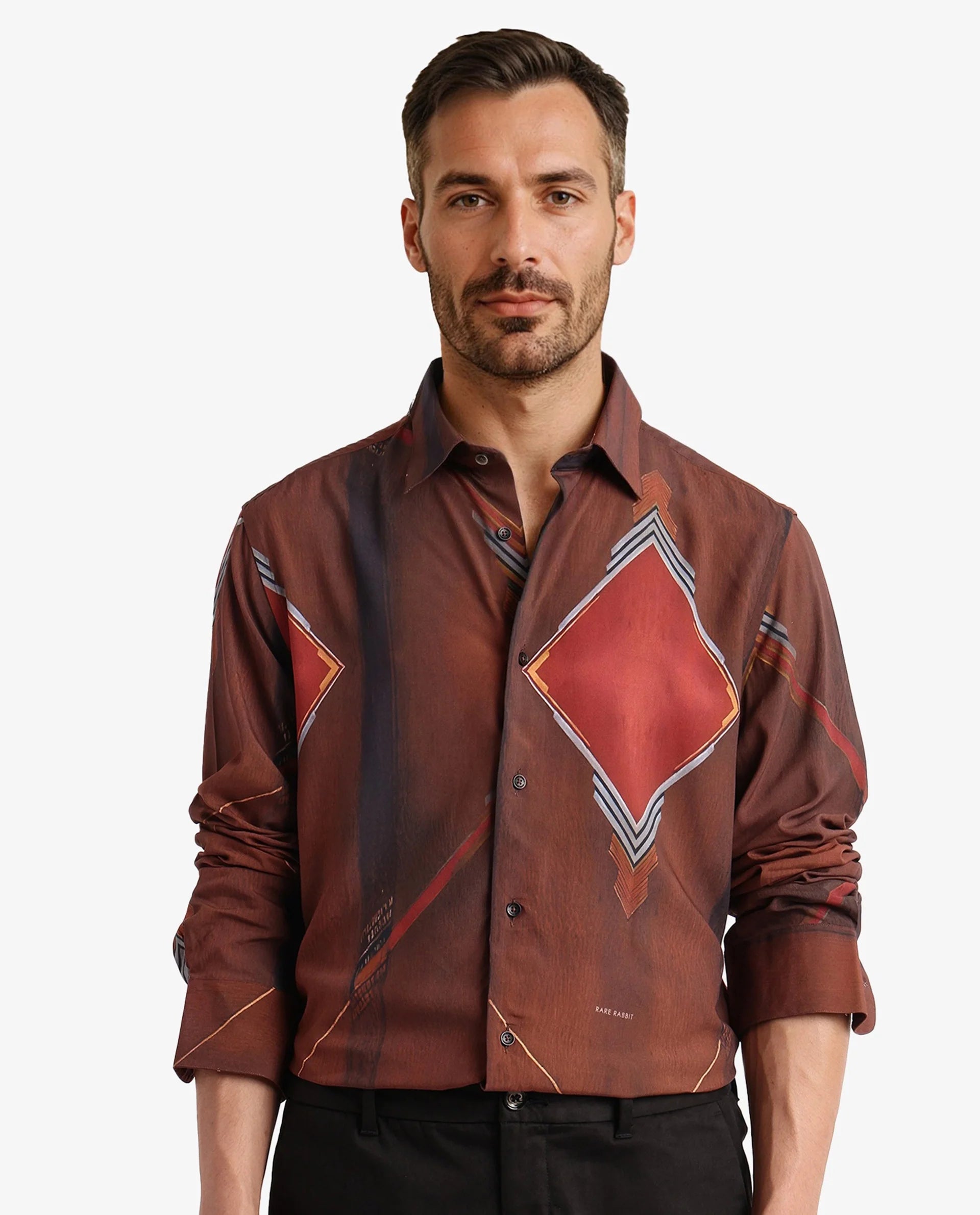 Men's Bold-Color Shirts for a Statement PieceRare Rabbit Men Avant Brown Full Sleeve Regular Fit Abstract Print Shirt Men's Bold-Color Shirts for a Statement PieceRare Rabbit Men Avant Brown Full Sleeve Regular Fit Abstract Print Shirt