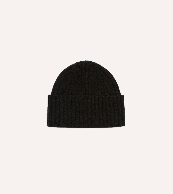 Durable Work HatsBlack Lambswool Ribbed Knit Cap