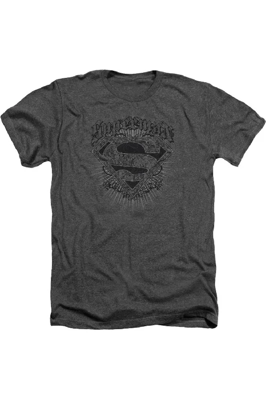 Men's Shirts with Contrast StitchingSuperman Scrolling Shield Adult Heather Tee / T-Shirt Men's Shirts with Contrast StitchingSuperman Scrolling Shield Adult Heather Tee / T-Shirt