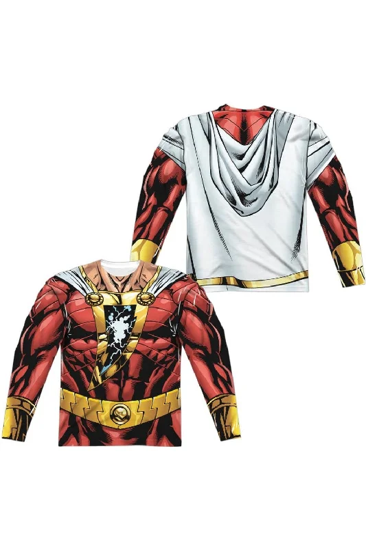 Casual Men's T-ShirtsJustice League of America Shazam Uniform (Front/Back Print) Long Sleeve Adult Poly Crew Tee / T-Shirt Casual Men's T-ShirtsJustice League of America Shazam Uniform (Front/Back Print) Long Sleeve Adult Poly Crew Tee / T-Shirt