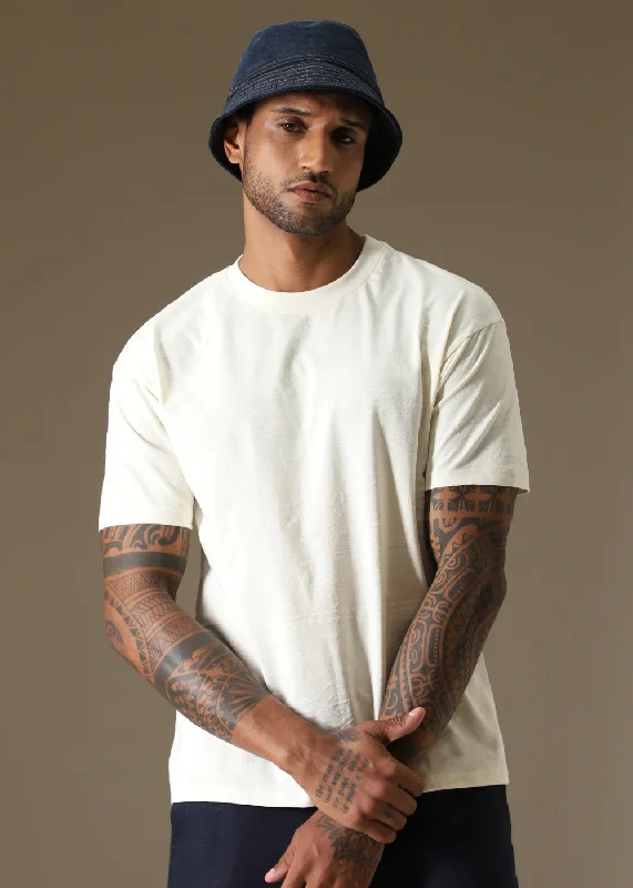 Men's Shirts with Embroidered DesignsCream Self Pattern Regular T-Shirt