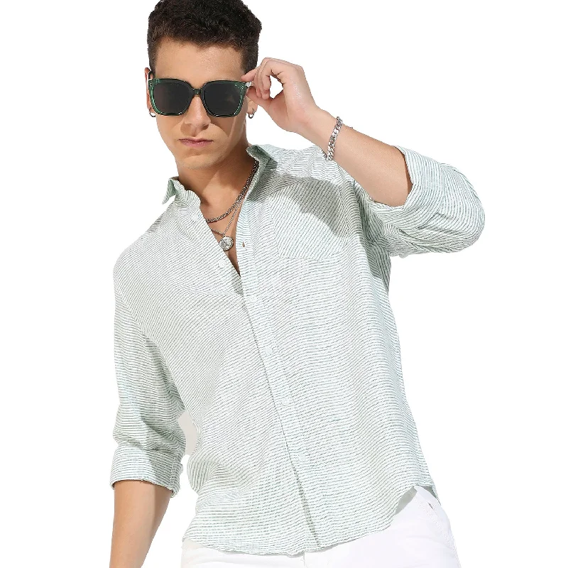 Men's Cufflink-Ready Shirts for Formal EventsHorizontal Chalk Striped Shirt