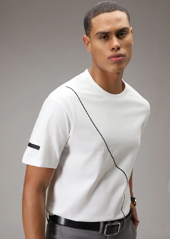 Warm Men's Fleece-Lined TopsWhite Line Oversized T-shirt