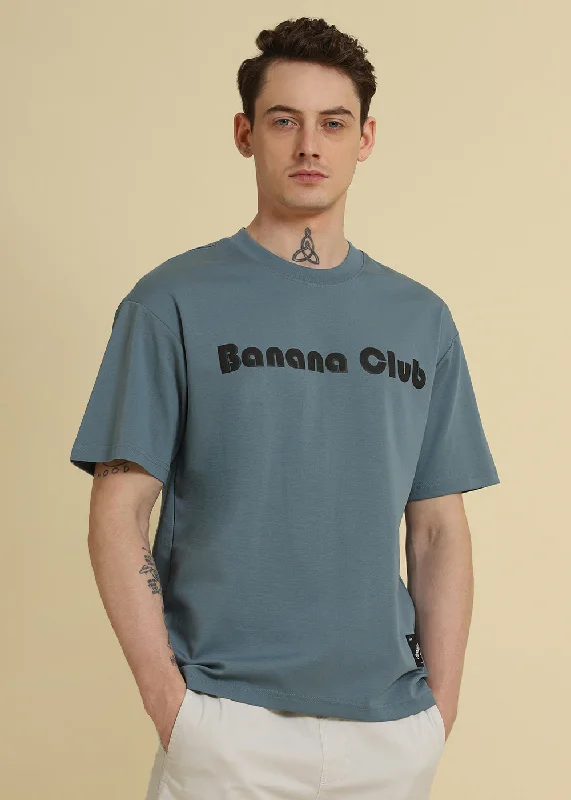 Men's Shirts with Appliquéd SleevesBanana Club Embossed Blue Oversized Fit T-shirt