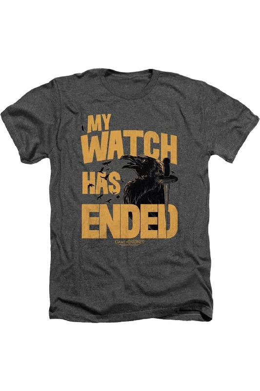 Men's Shirts with Drawstring WaistbandsGame Of Thrones My Watch Has Ended Adult Heather Tee / T-Shirt Men's Shirts with Drawstring WaistbandsGame Of Thrones My Watch Has Ended Adult Heather Tee / T-Shirt