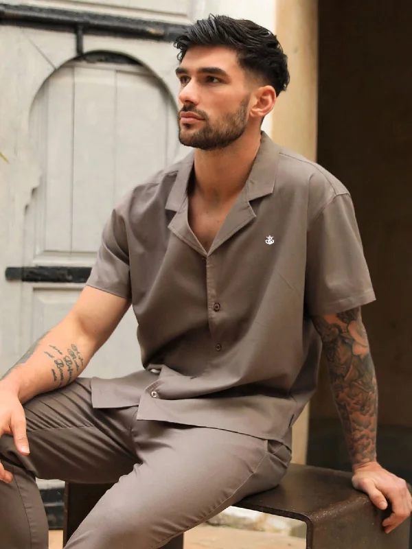Men's Shirts with Cowl NecksNador Open Collared Shirt - Mocha Brown