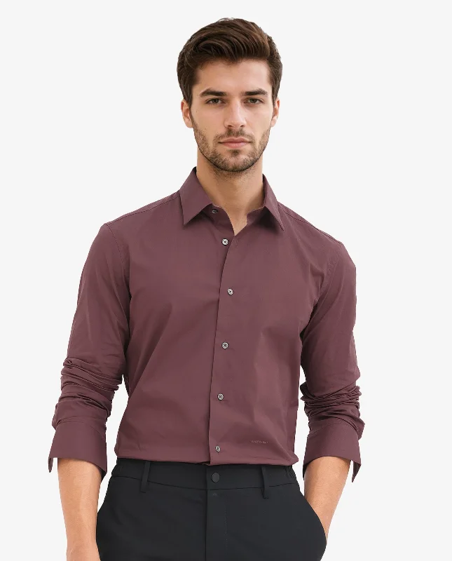 Men's Stain-Resistant Shirts for Mess-Free WearRare Rabbit Men's Neutron-8 Dark Maroon Cotton Polyester Fabric Full Sleeves Solid Shirt