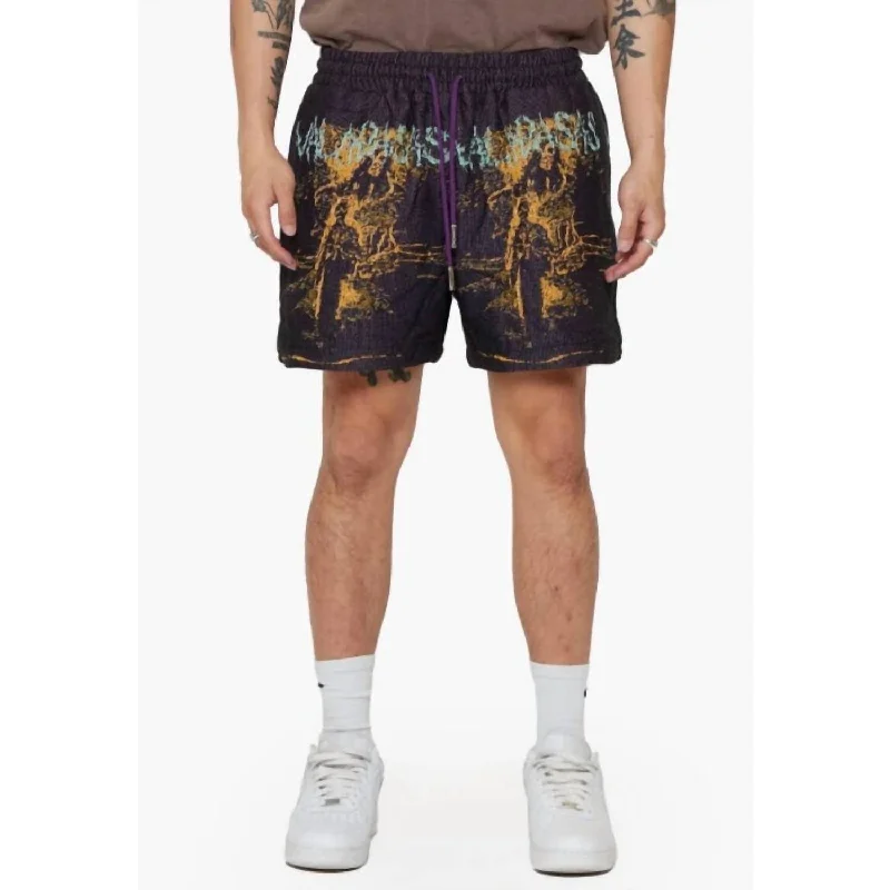 Wide-Leg Men's Casual ShortsGhost Hand Tapestry Short In Purple