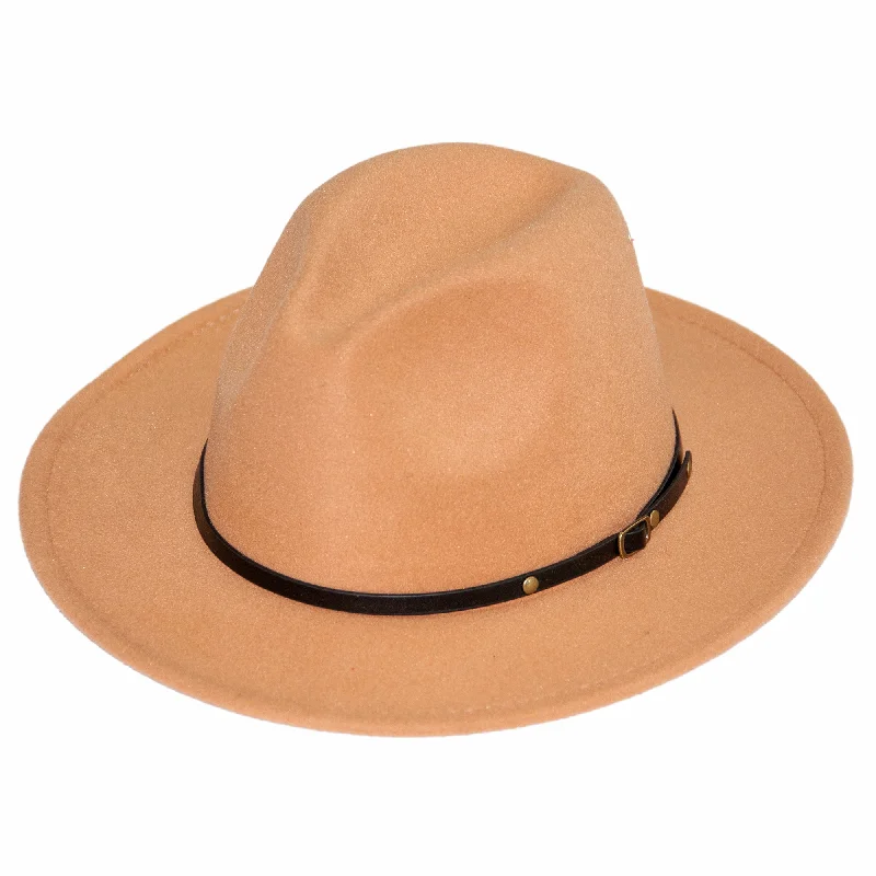 Vibrant Baseball HatsWide Brim Camel Fedora with Leather Band