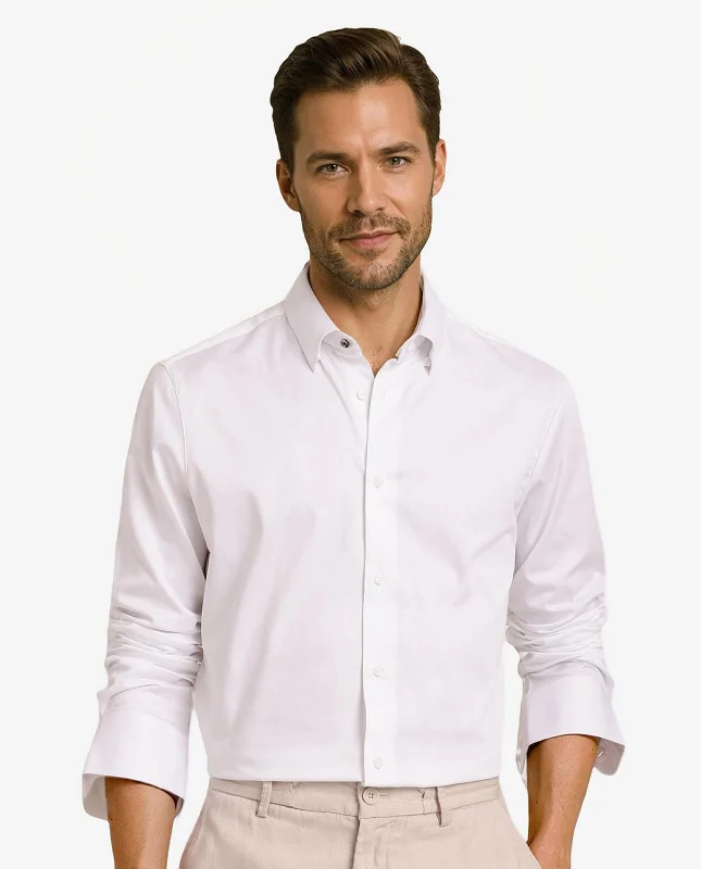 Men's Denim Shirts for a Rugged LookRare Rabbit Men Como-5 White Cotton Lycra Fabric Full Sleeve Regular Fit Plain Satin Shirt Men's Denim Shirts for a Rugged LookRare Rabbit Men Como-5 White Cotton Lycra Fabric Full Sleeve Regular Fit Plain Satin Shirt