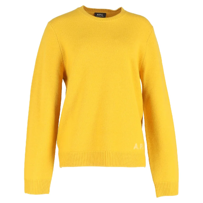 Fashionable Men's Crew-Neck SweatersA.P.C. Logo Knitted Sweater in Yellow Wool