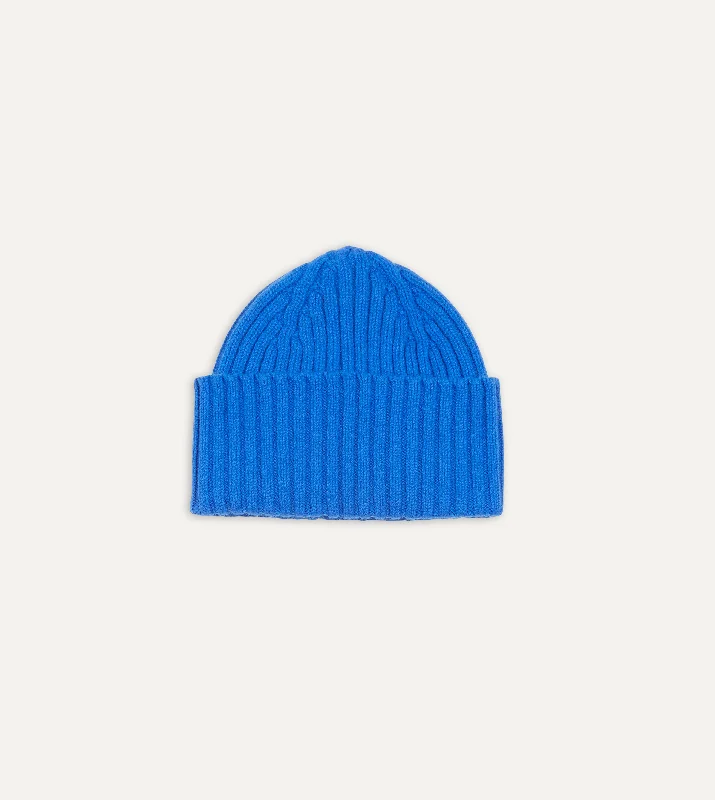 Affordable Winter HatsBlue Lambswool Ribbed Knit Cap