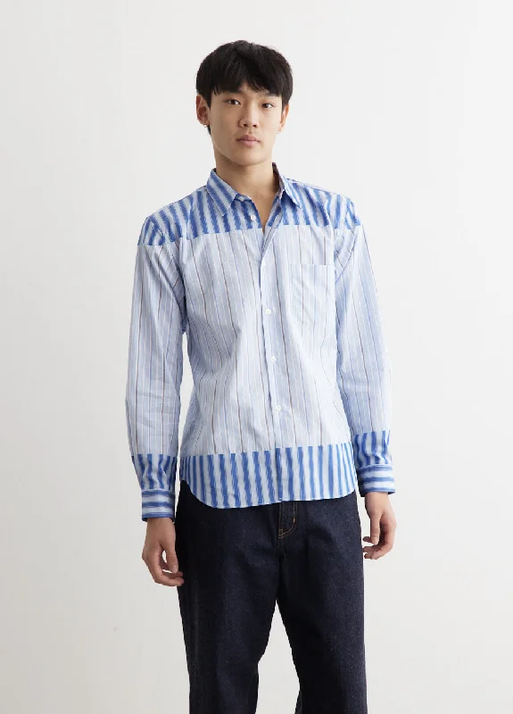 Men's Shirts with Pin CollarsCotton Dobby Stripe Panel Shirt