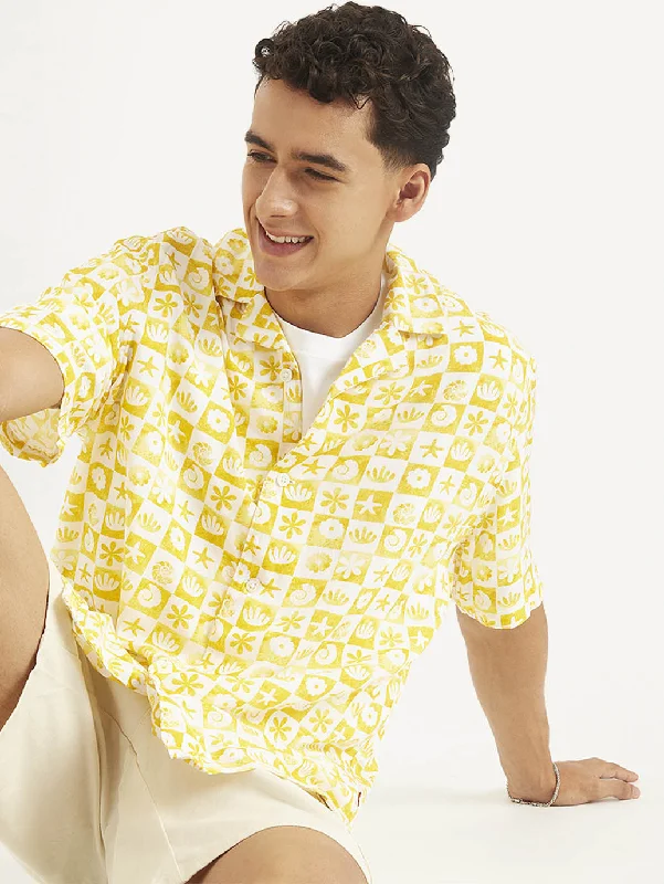 Men's Patterned Dress Casual Shirts for Smart-Casual EventsMen's Printed Relaxed Fit Camp Shirt