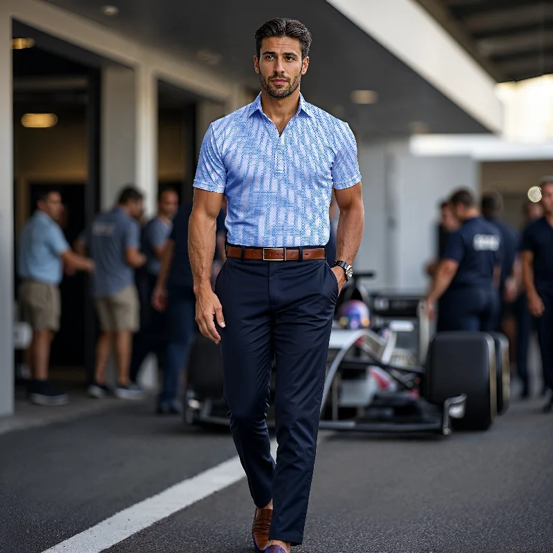 Men's Dressy Shirts for Formal EventsSemi-Spread Collar Polo Turbo GT White with Blue