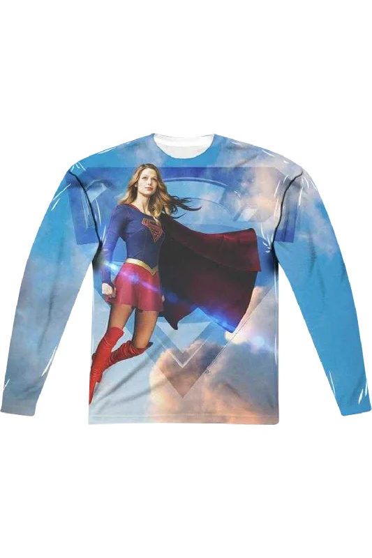 Men's Shirts with Spread CollarsSupergirl Up In The Sky (Front/Back Print) Long Sleeve Adult Poly Crew Tee / T-Shirt Men's Shirts with Spread CollarsSupergirl Up In The Sky (Front/Back Print) Long Sleeve Adult Poly Crew Tee / T-Shirt
