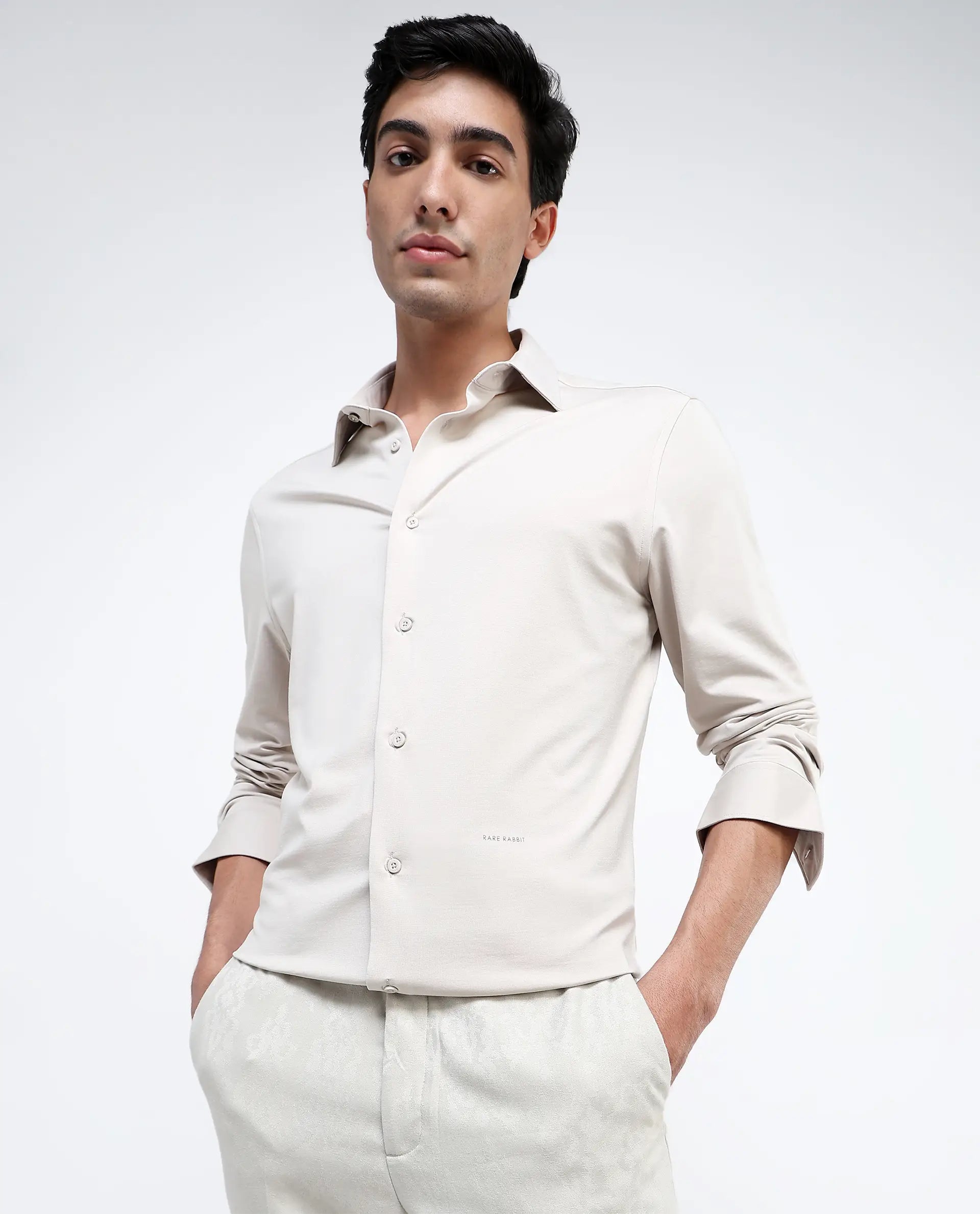Men's Dressy Button-Down Shirts for Formal OccasionsRare Rabbit Men Tour Light Beige Cotton Polyester Elastane Fabric Full Sleeve Collared Collar Button Closure Plain Knitted Formal Shirt Men's Dressy Button-Down Shirts for Formal OccasionsRare Rabbit Men Tour Light Beige Cotton Polyester Elastane Fabric Full Sleeve Collared Collar Button Closure Plain Knitted Formal Shirt