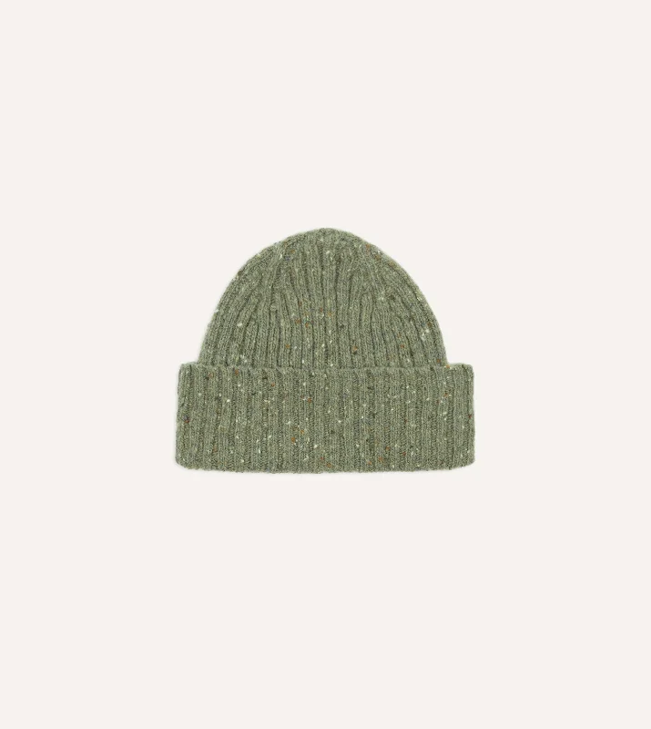 Wide-Brimmed Sun HatsLight Green Donegal Ribbed Merino Knit Cap