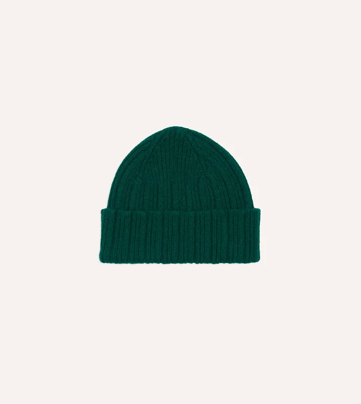 Reversible Bucket HatsForest Green Angora Lambswool Ribbed Knit Cap