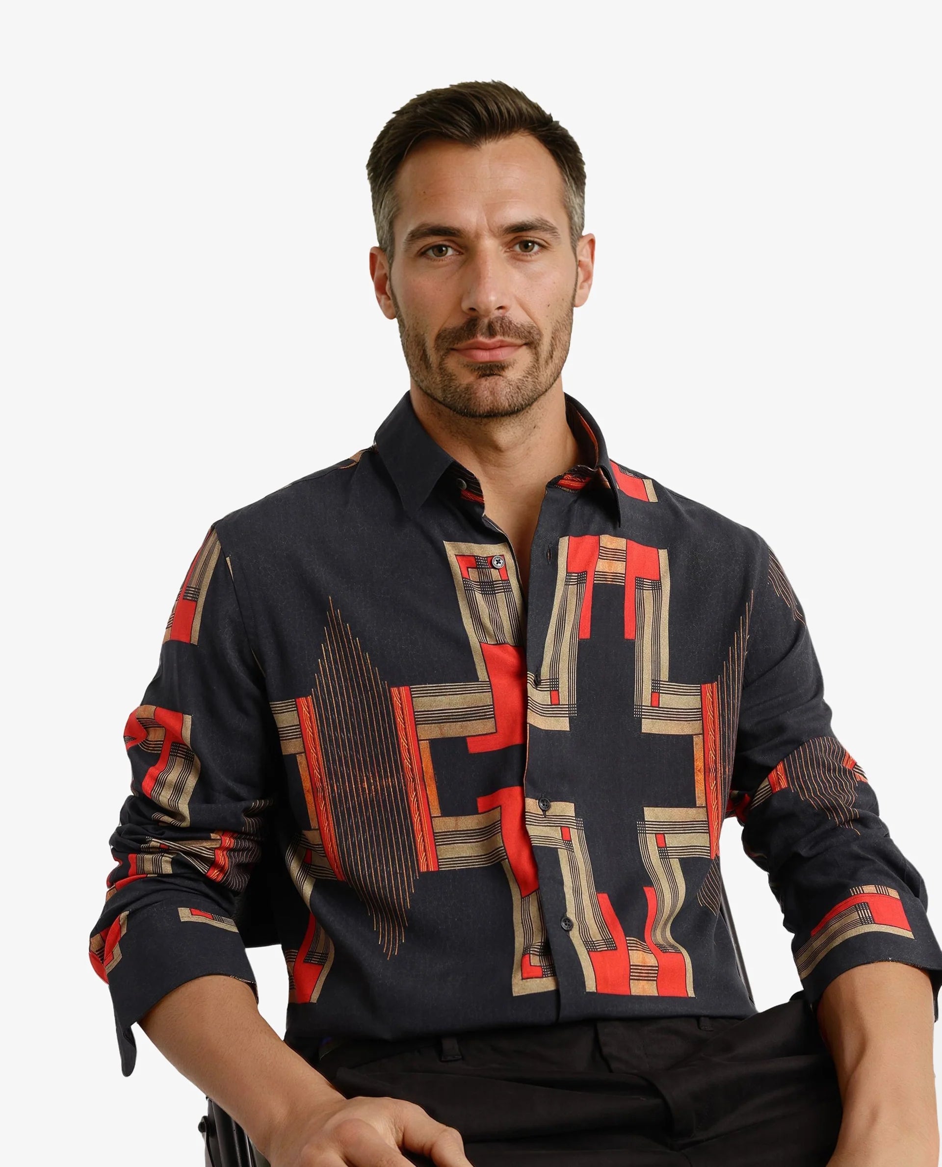 Breathable Men's Linen ShirtsRare Rabbit Men Propi Black Full Sleeve Regular Fit Geometric Print Shirt Breathable Men's Linen ShirtsRare Rabbit Men Propi Black Full Sleeve Regular Fit Geometric Print Shirt