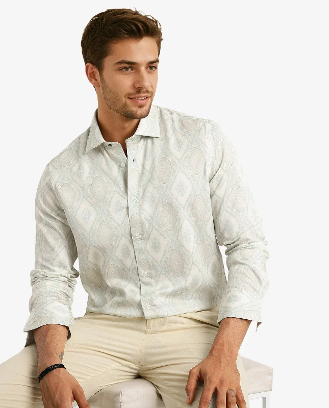 Men's Insulated Shirts for Cold WeatherRare Rabbit Men Elix Off White Cotton Modal Fabric Full Sleeve Button Closure Regular Fit Ornament Print Satin Shirt Men's Insulated Shirts for Cold WeatherRare Rabbit Men Elix Off White Cotton Modal Fabric Full Sleeve Button Closure Regular Fit Ornament Print Satin Shirt