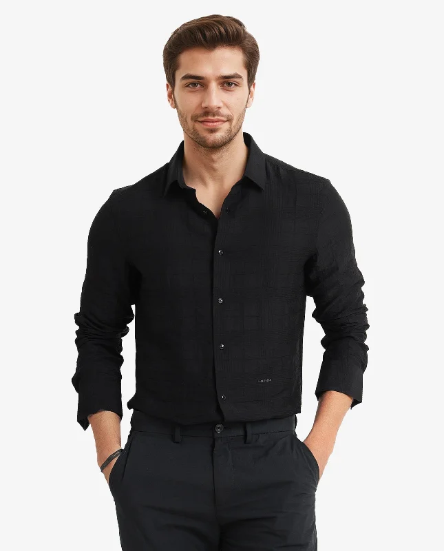 Men's Custom-Fit Shirts for a Personalized LookRare Rabbit Men Vaxon Black Viscose Nylon Fabric Full Sleeve Regular Fit Self Dobby Check Shirt Men's Custom-Fit Shirts for a Personalized LookRare Rabbit Men Vaxon Black Viscose Nylon Fabric Full Sleeve Regular Fit Self Dobby Check Shirt