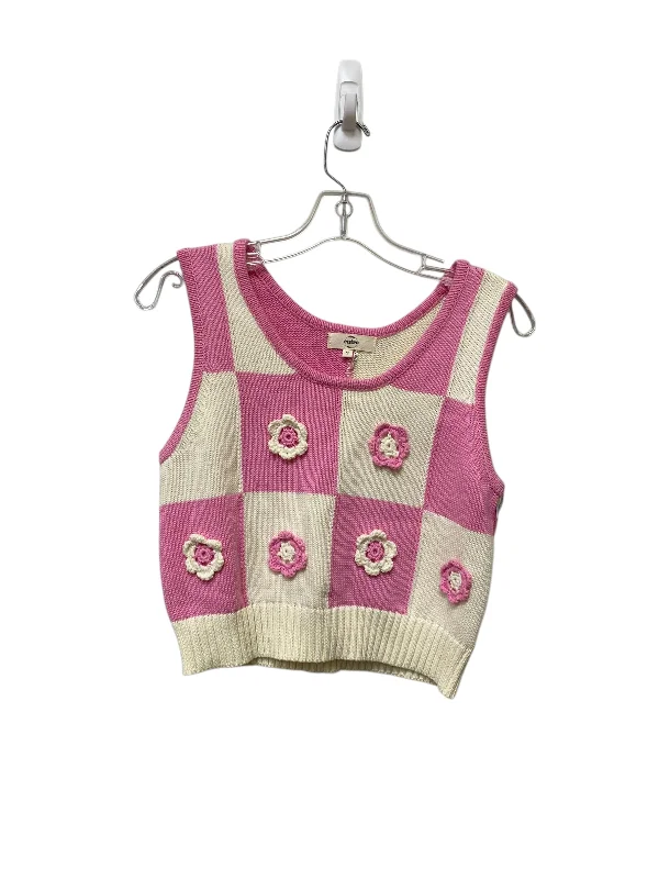 Men's Coats with Chest PocketsVest Sweater By Entro In Cream & Pink, Size: S