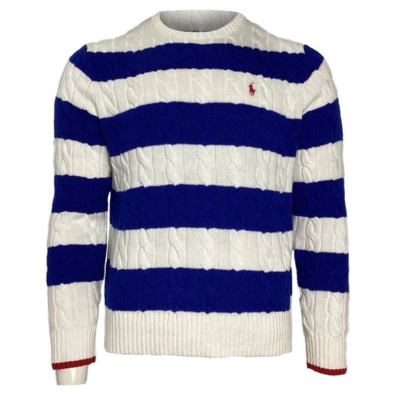 Men's Sweaters with Pleated DesignsPolo by Ralph Lauren Striped Knitted Sweater in Blue and White Cotton Men's Sweaters with Pleated DesignsPolo by Ralph Lauren Striped Knitted Sweater in Blue and White Cotton