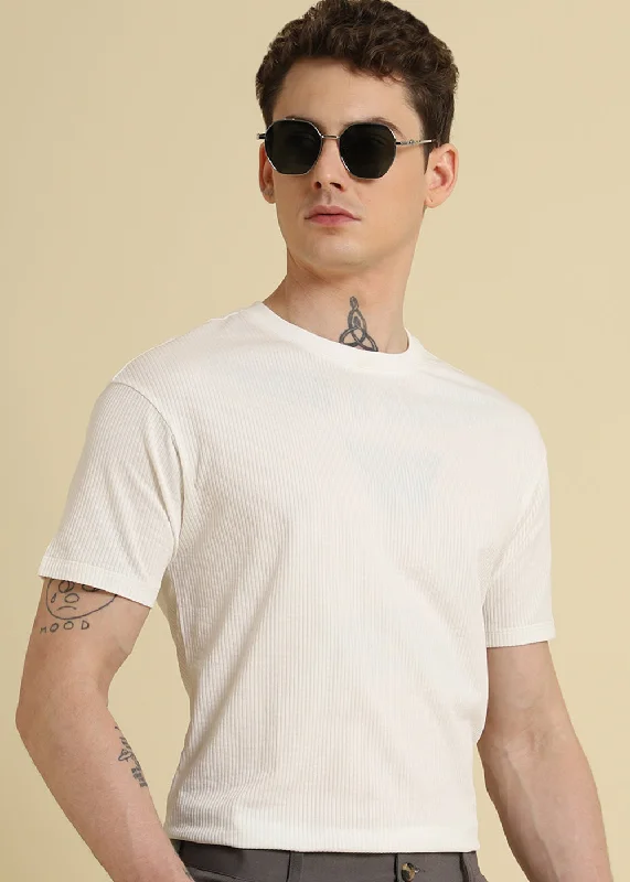 Solid-Colored Men's ShirtsWhite Ribbed Stripe Regular T-shirt