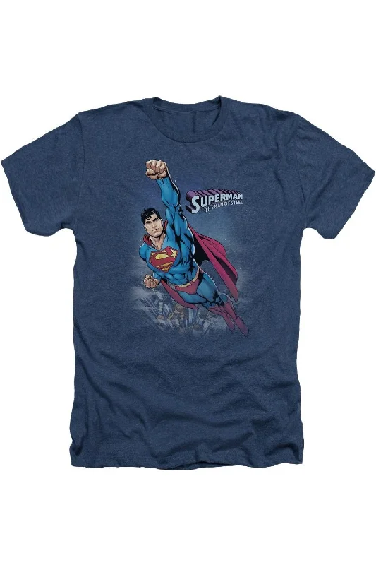Men's Shirts with Geometric PatternsSuperman Twilight Flight Adult Heather Tee / T-Shirt Men's Shirts with Geometric PatternsSuperman Twilight Flight Adult Heather Tee / T-Shirt