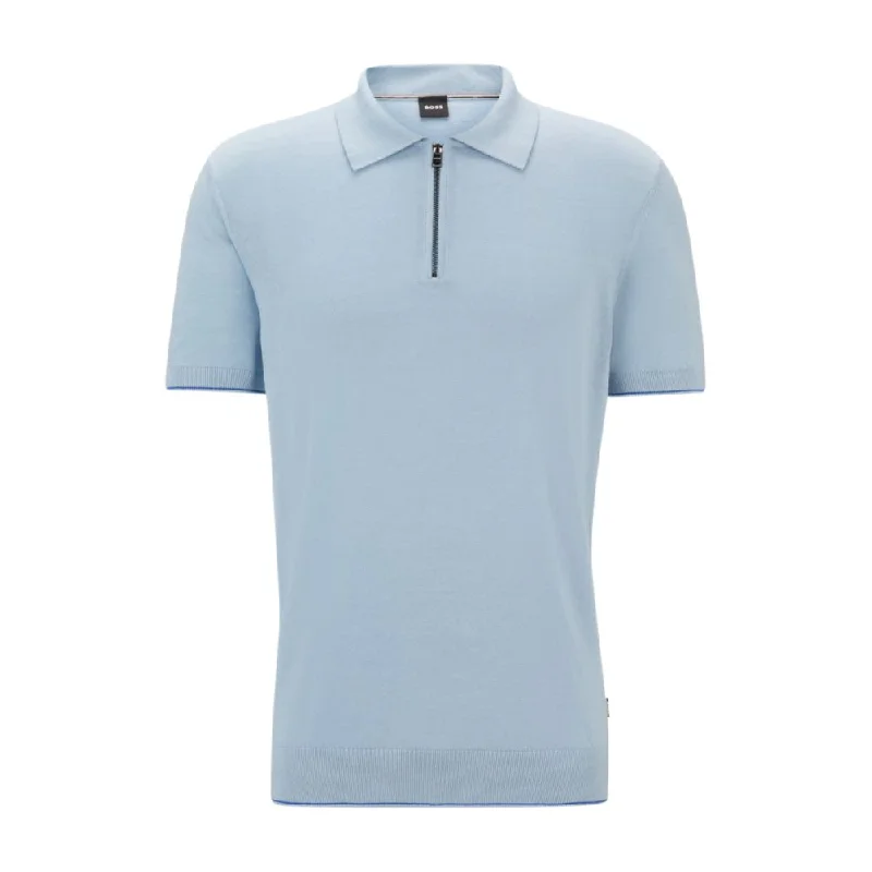 Men's Sweaters with Low-Neck DesignsZip-neck polo sweater in a linen blend