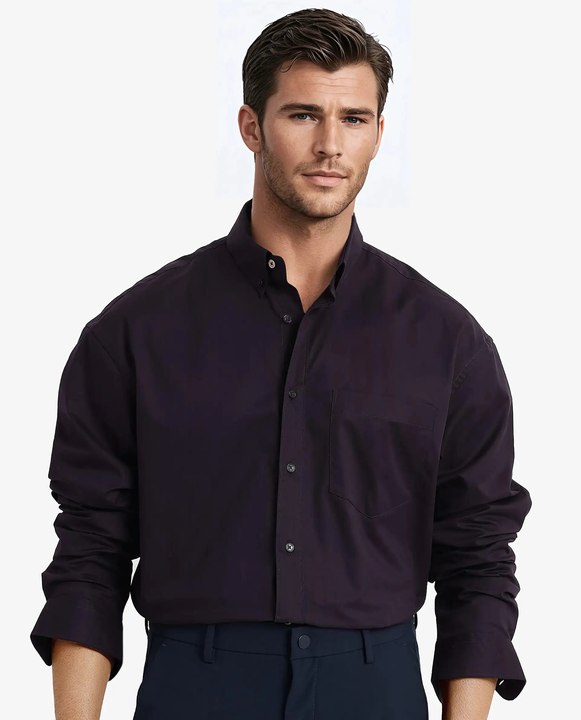 Men's Henley T-Shirts for a Casual TwistRare Rabbit Men's Zord Dark Purple Cotton Lycra Fabric Full Sleeves Button Down Collar Boxy Fit Plain Shirt Men's Henley T-Shirts for a Casual TwistRare Rabbit Men's Zord Dark Purple Cotton Lycra Fabric Full Sleeves Button Down Collar Boxy Fit Plain Shirt