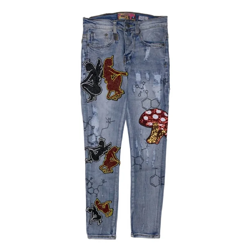 Relaxed-Fit Men's JeansMen's Mushroom Angel Vs Devil Denim Jeans In Indigo