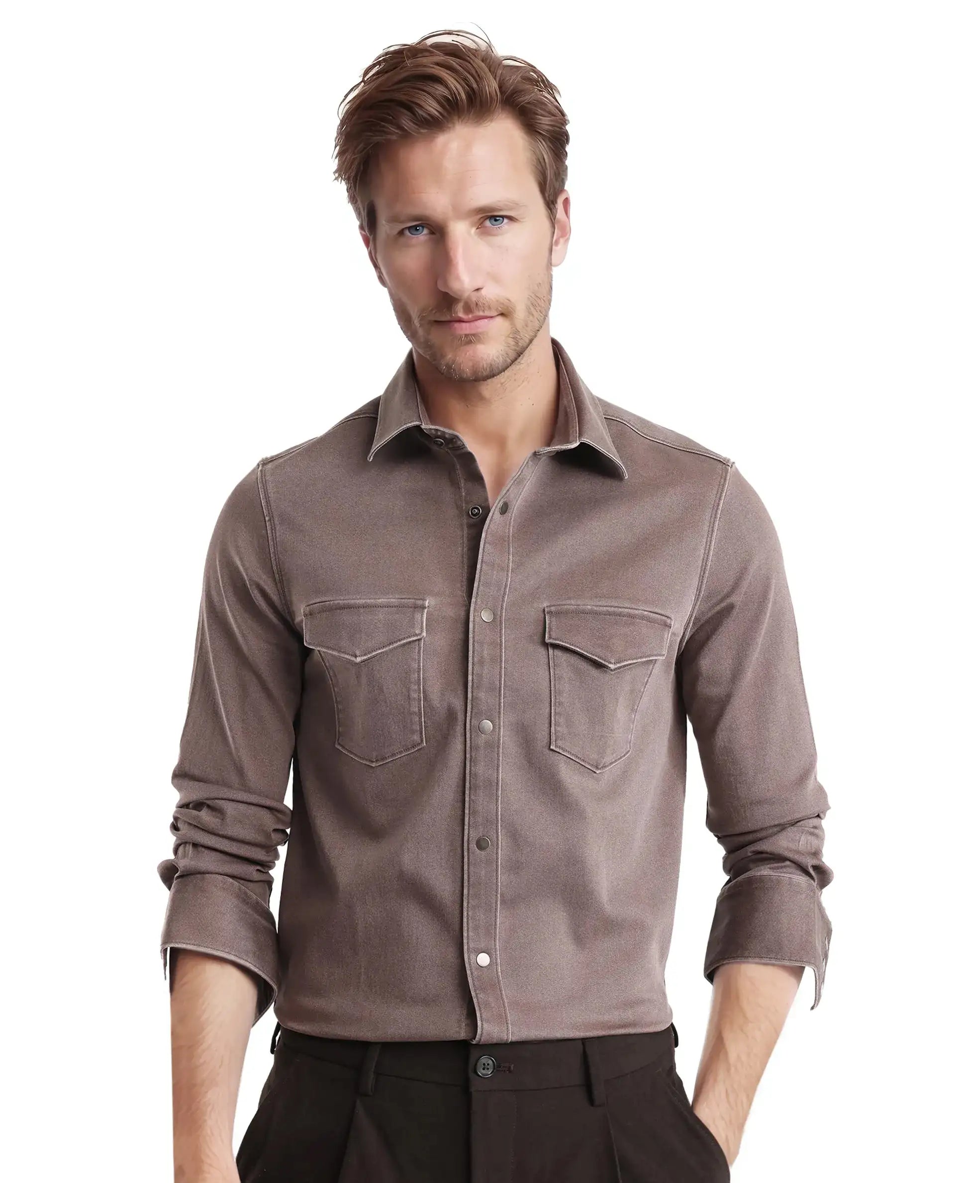 Men's Checkered Shirts for a Retro FeelRare Rabbit Men Xenor Brown Full Sleeve Collared Neck Button Closure Plain Shirt