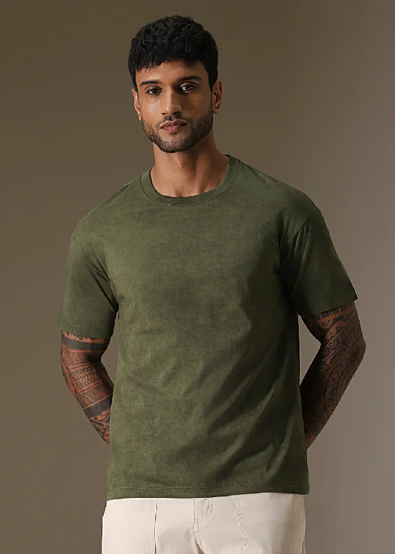 Men's Performance Shirts for SportsOlive Green Crew Neck T-Shirt