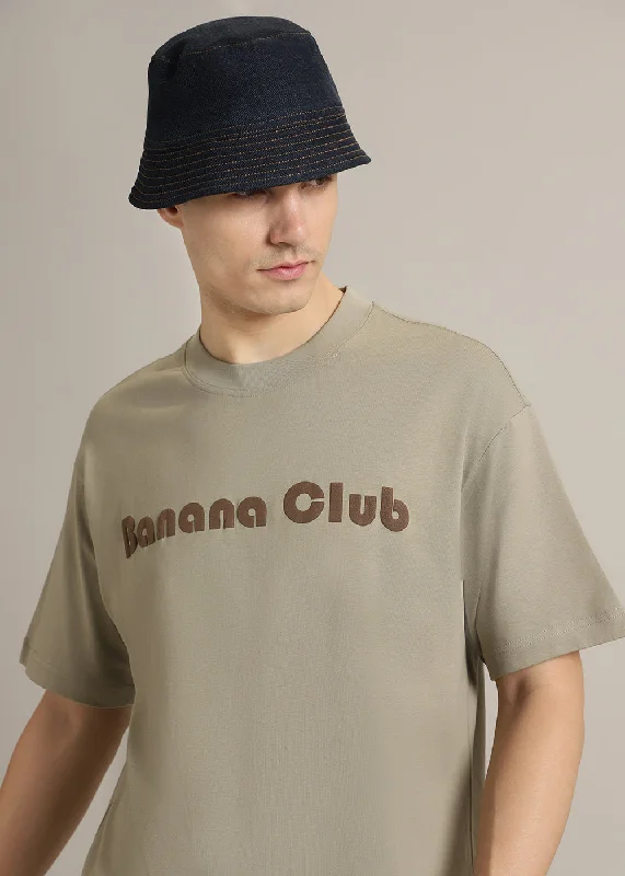 Men's Shirts with Rounded HemlinesBanana Club Embossed Tan Oversized Fit T-shirt