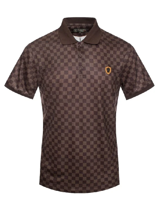 Patterned Men's Hawaiian ShirtsBrown Men printed Plaid Luxury Short Sleeve Polo T-Shirt Italy Design