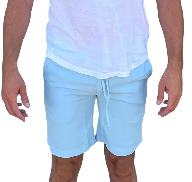 Men's Fashionable Cuffed ShortsCasual Linen Shorts In Sky Blue