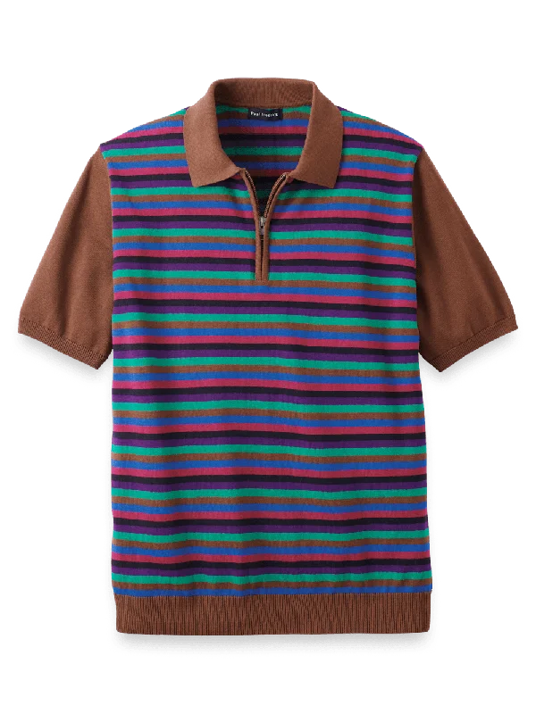 Lightweight Men's Linen ShirtsCotton Quarter Zip Polo - Multi