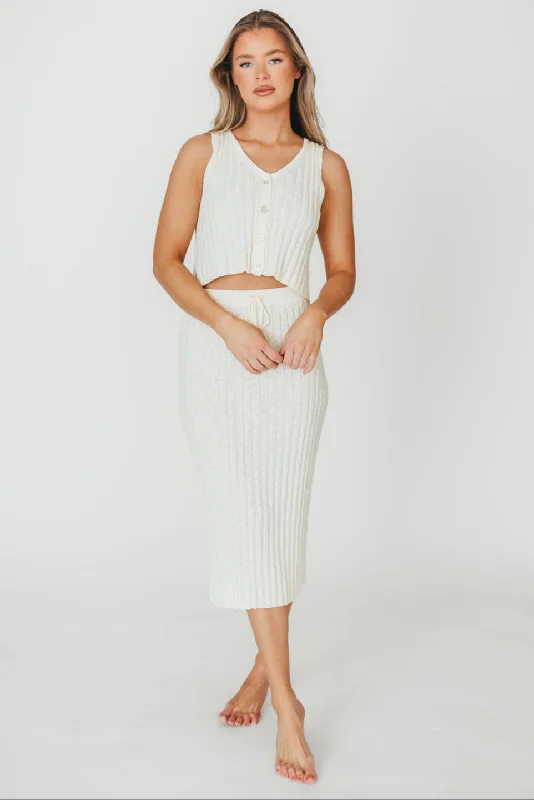 Men's Sweaters with Fair Isle PatternsDaisy Sleeveless Ribbed Knit Top and Midi Skirt Set in Cream - Nursing Friendly
