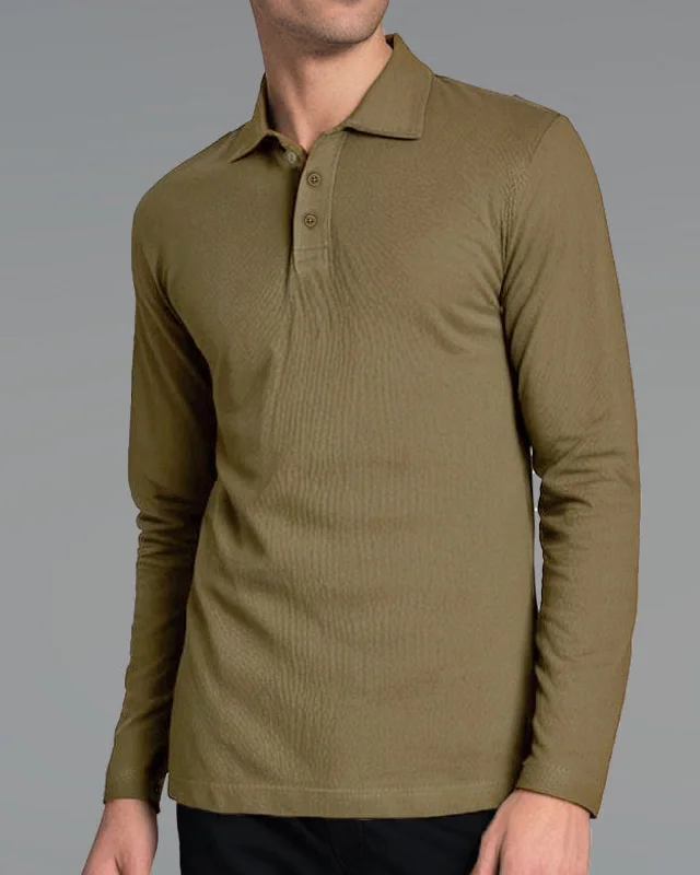 Men's Shirts with Convertible CollarsEZS Aria Olive Long Sleeve Polo
